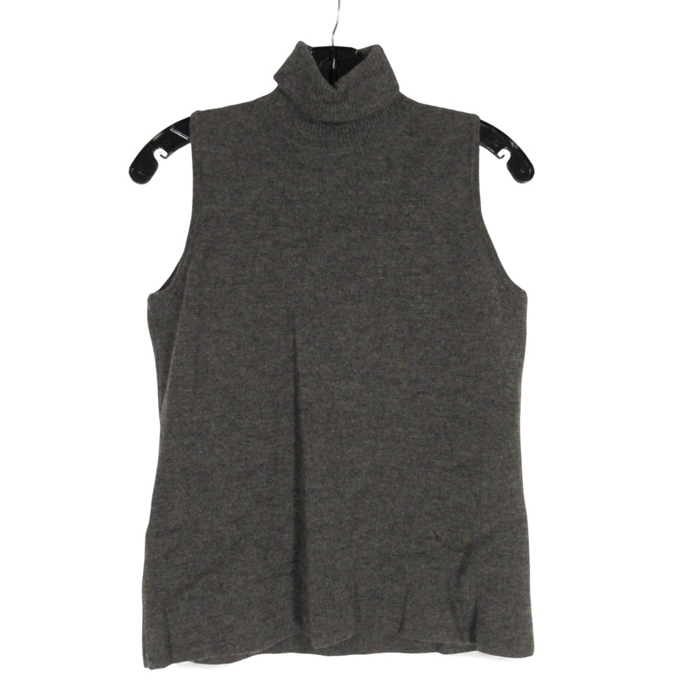 ADRIENNE Gray MERINO WOOL Sleeveless RIBBED TURTLENECK Knit Sweater Sz L